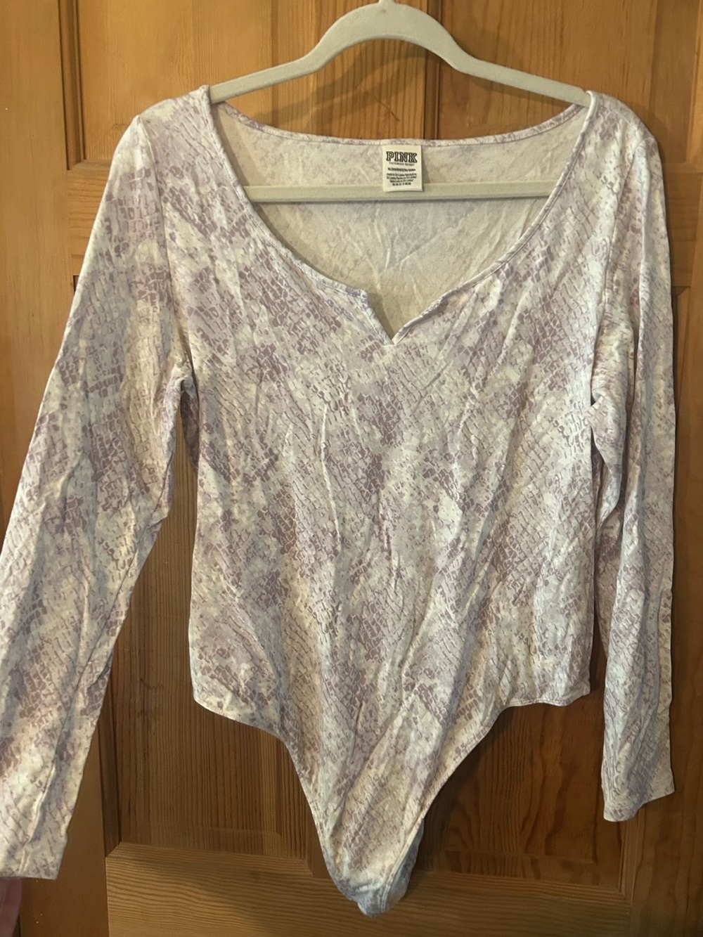 PINK Victoria's Secret Lavender Snake-Print Long Sleeve Bodysuit